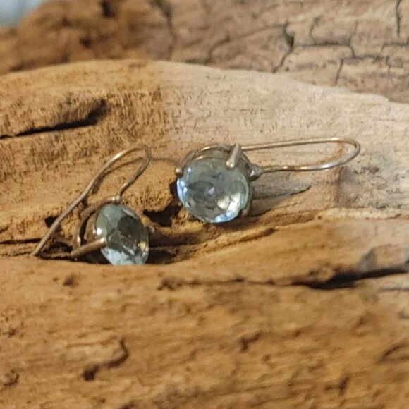 Vintage Light Sky Blue Sterling Silver 925 Topaz 8mm Drop Earrings  Hook Backs - Picture 2 of 11